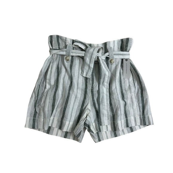 Anthropologie Shorts High Waisted White Stripe White Linen Boho Size 4 Small - Picture 3 of 8